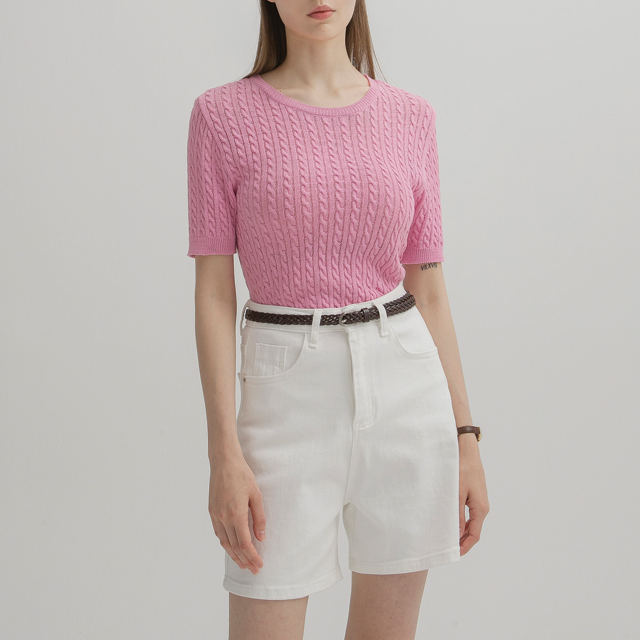 (T-6565) Cable Pattern Slim Knit