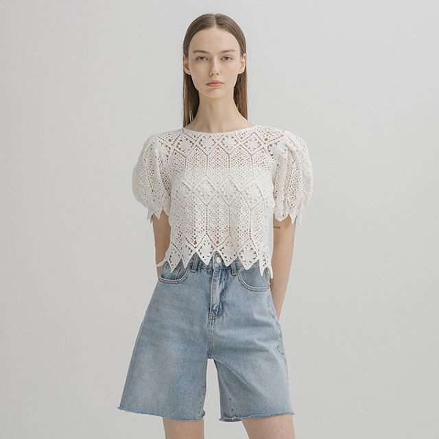 (BL-4089) Puff Crochet Blouse