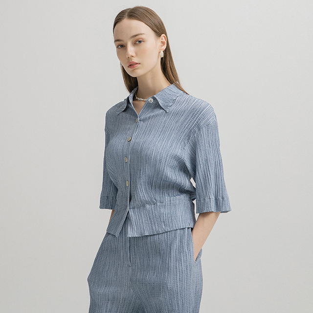 (BL-4028)Washed Set-up Crop Blouse