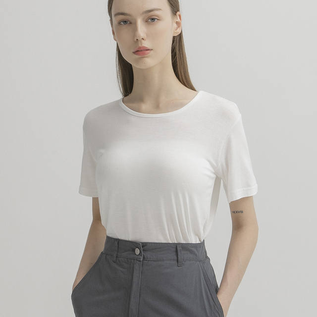 (T-6552) Simple Wide Neck Tee