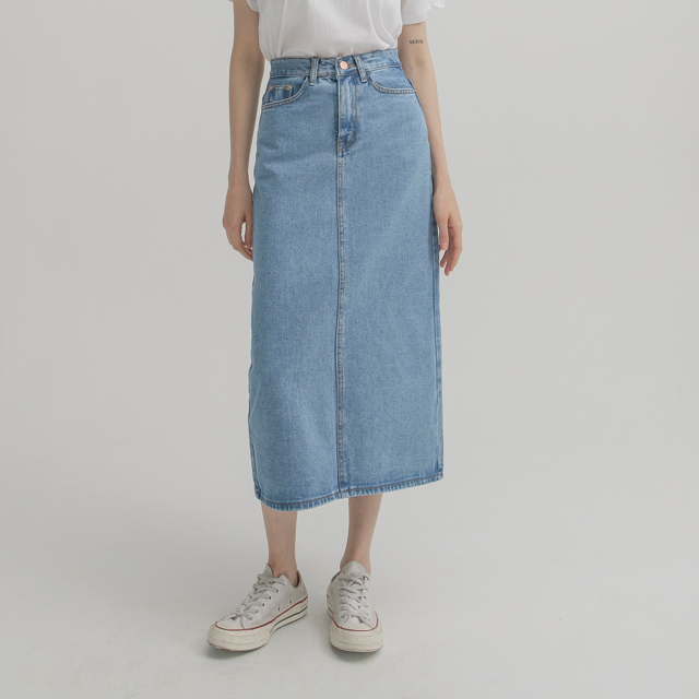 (SK-4709) Simple Back Slit Denim Skirt