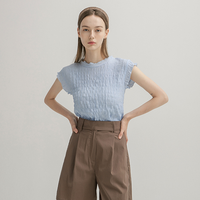 (BL-4085)Turtle Sleeve Wrinkle Slim Blouse