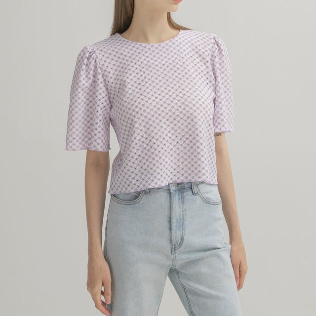 (BL-4090)Color punching lace blouse