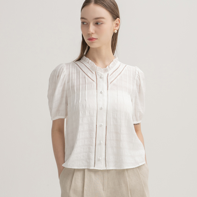 (BL-4020) V-neck lace peasant blouse