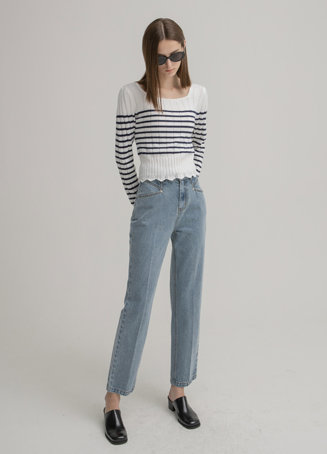 (T-6595) Striped Square Neck Knit Korea