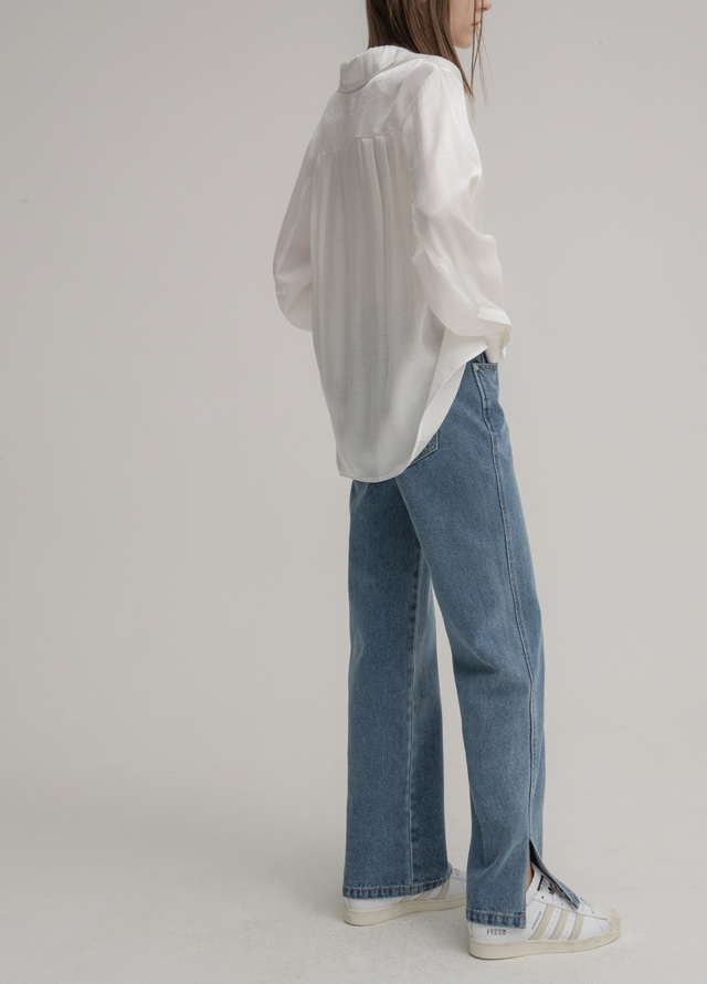 (BL-4074) Natural V-neck Frill Blouse Korea