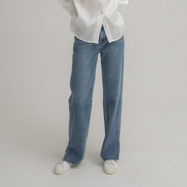 (PT-5313) Casual Slit Straight Denim Pants