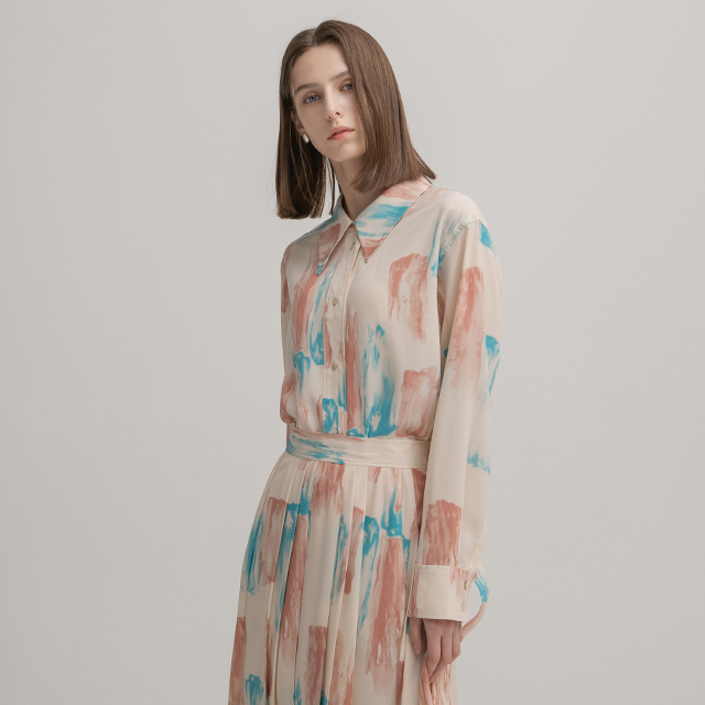 (BL-4078)Water Painting Set-up Blouse