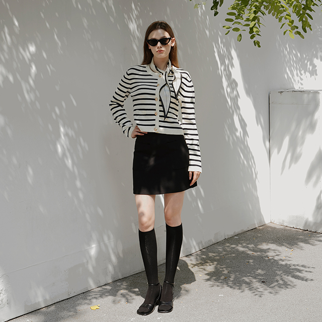 (CD-1974) Crop Stripe Knit Cardigan