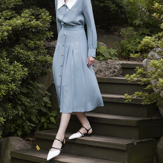 (SK-4694)Elle Set-up Button Pleated Skirt