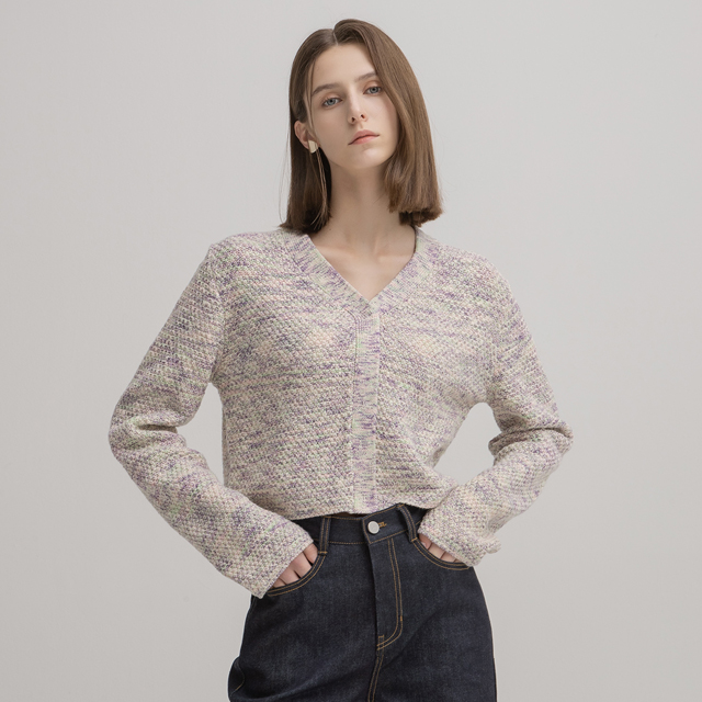 (CD-1986) Crop Multi Tweed Knit Cardigan