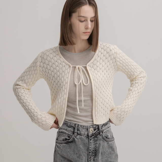 (CD-2014)Wave Strap Open Knit Cardigan