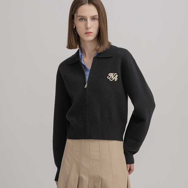 (CD-1979) Casual Collar Zip-up Knit Cardigan