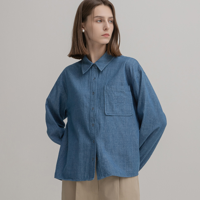 (BL-4068)Basic Embroidered Denim Shirt