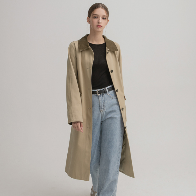 (CT-1410) Classic Casual Long Trench Coat S