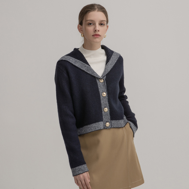 (CD-2002) Crop Hairy Sailor Collar Knit Cardigan