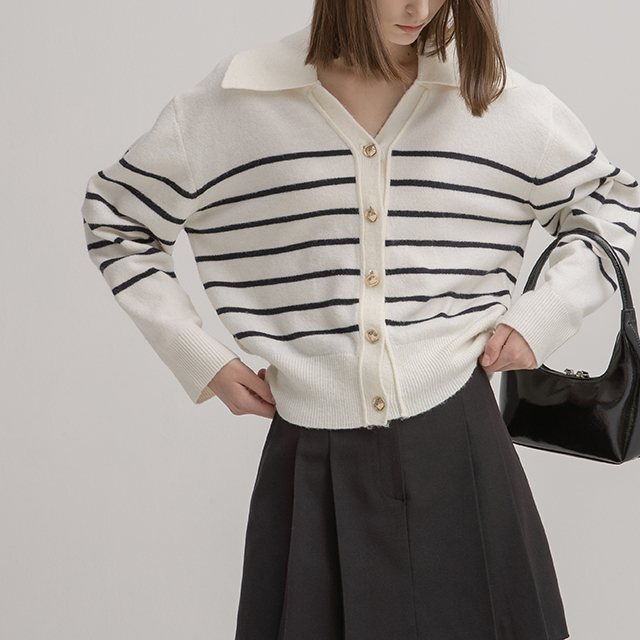 (CD-2003)Hairy Stripe Cara Knit Cardigan