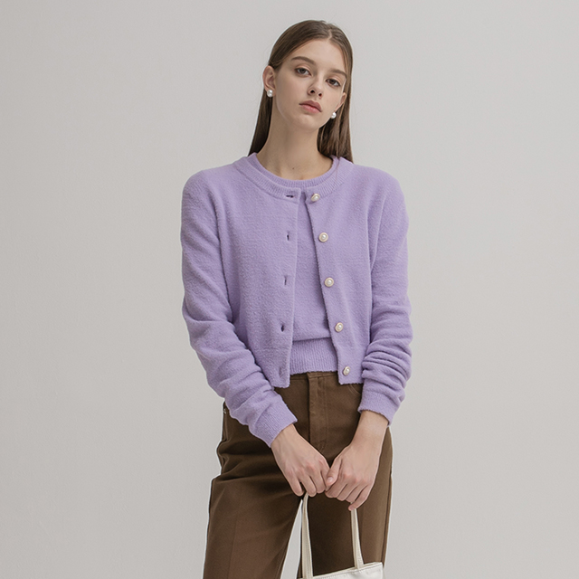 (CD-1983)Hairy Crop Knit Tee Cardigan Set S