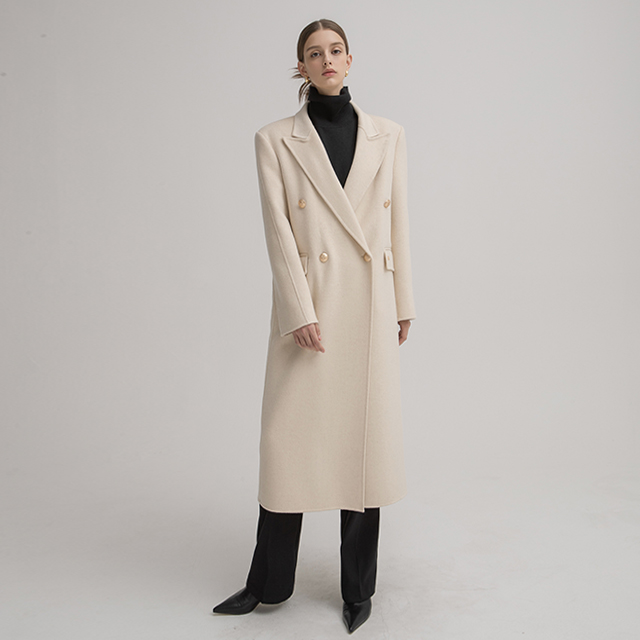 (CT-1405)Wool 100% Inclusive Handmade Coat Light Oatmeal