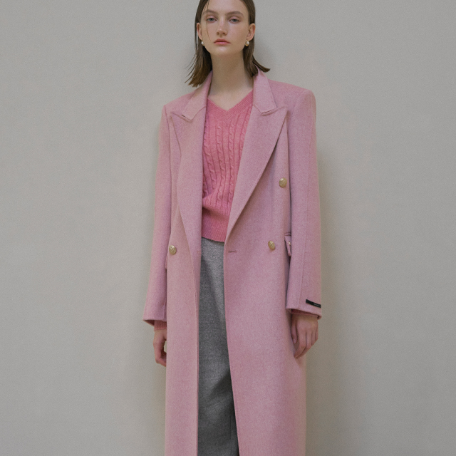(CT-1405)Wool 100% Inclusive Handmade Coat Melange Pink