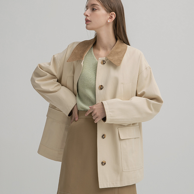 (CT-1409) Classic Casual Half Trench Coat