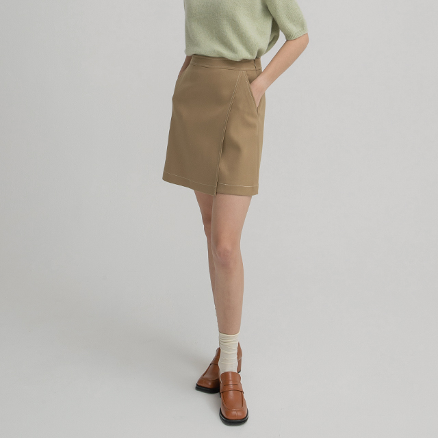 (SK-4732) Warm Touch Color Stitch Wrap Mini Skirt