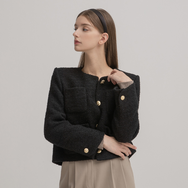 (JK-2746) Out pocket simple tweed jacket