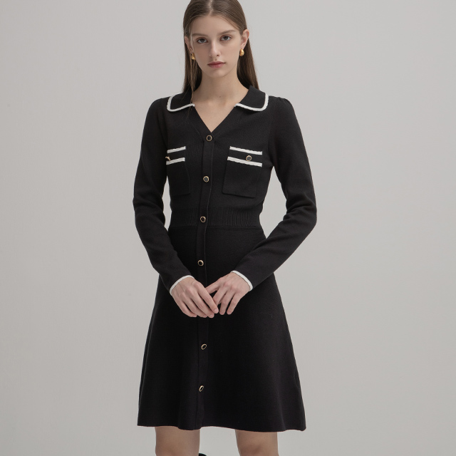 (OP-5968) Scalloped Open Collar Knit One Piece