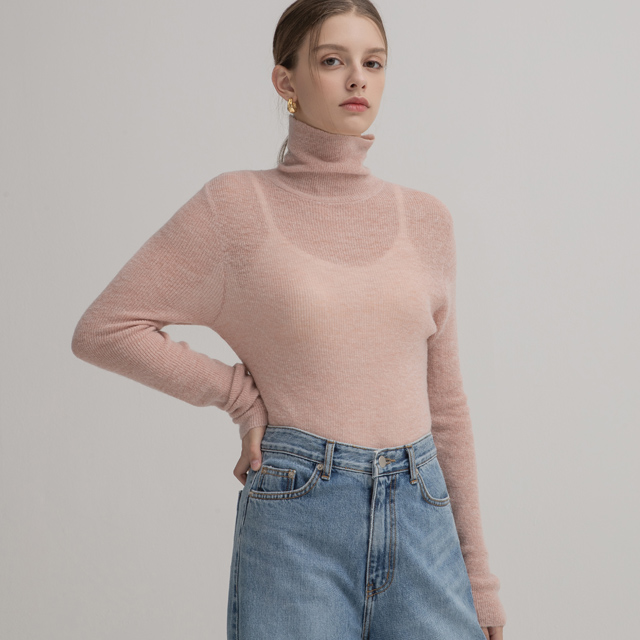 (T-6570) Wool Alpaca See-through Turtleneck Knit