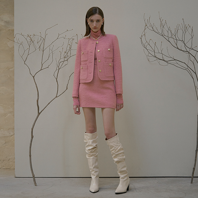 (SK-4714) Wool Buckle Set-up Moss Skirt