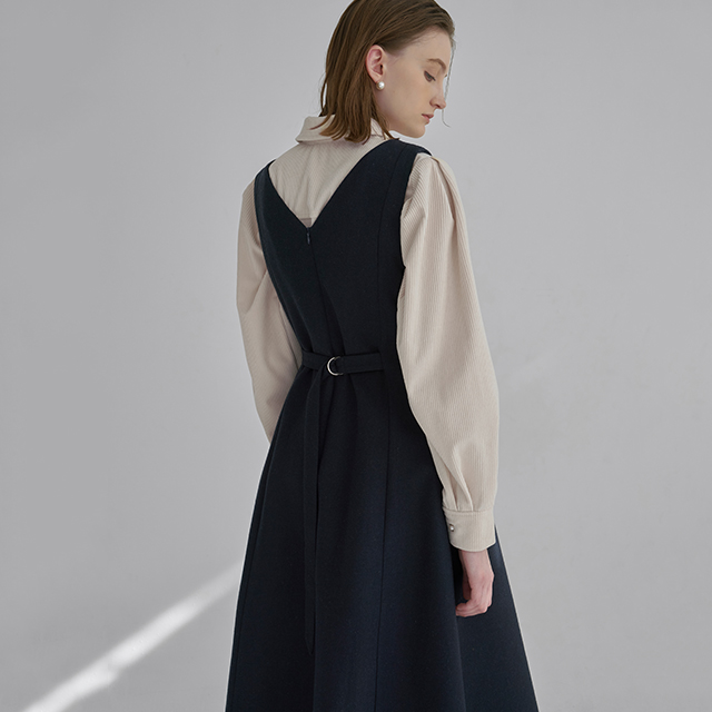 (OP-5994) Wool Heart Neck Flare One Piece