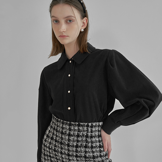 (BL-4096) Corduroy puff sleeve crop blouse