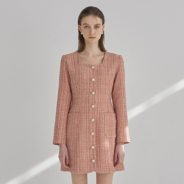 (OP-6001) Lily Heart Neck Tweed One Piece