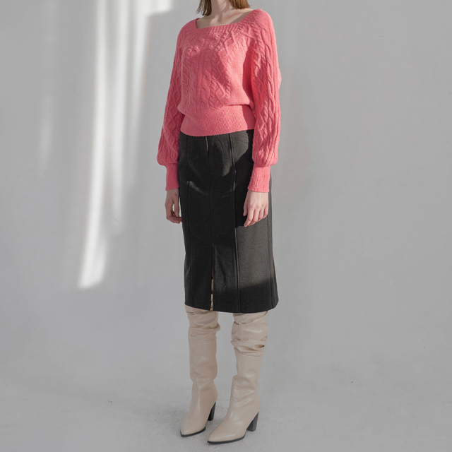 (SK-4712) Warm Touch Cut Slit Midi Skirt