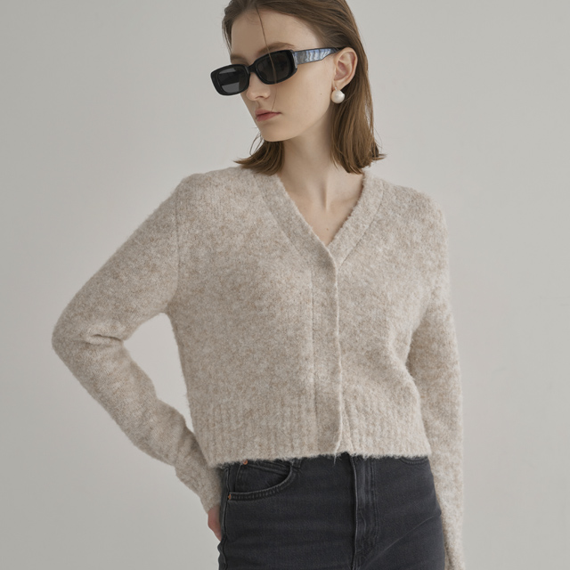 (CD-1998)Wool Vintage Boucle Hairy Crop Cardigan