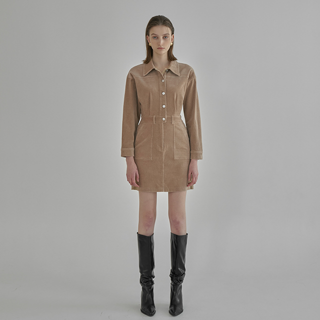 (OP-6003) Corduroy Big Out Pocket Mini One Piece