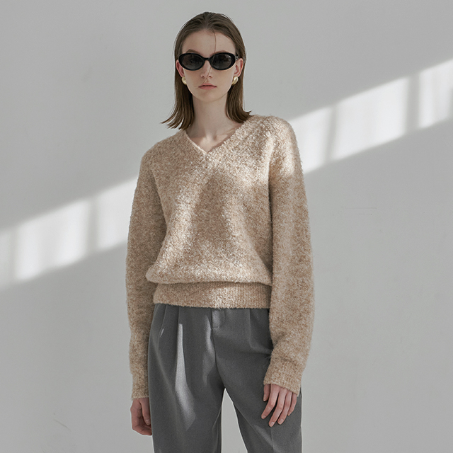 (T-6573) Wool Buckle Hairy Raglan Loose Fit Knit