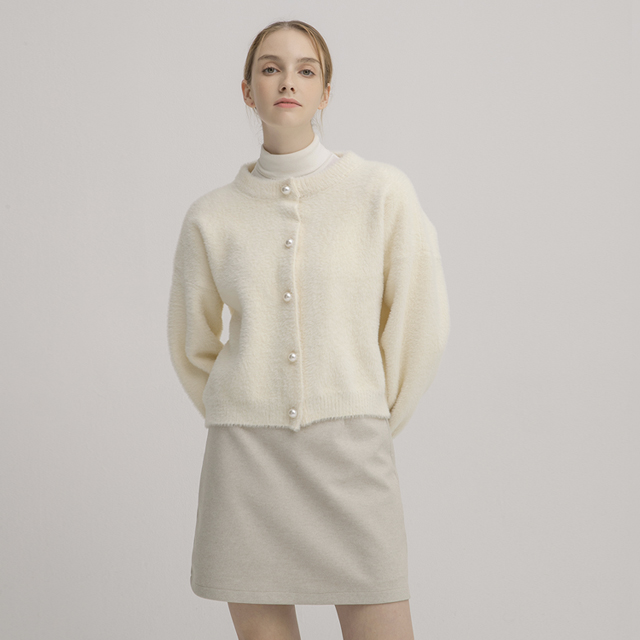 (CD-2032) Pearl Button Hairy Knit Cardigan