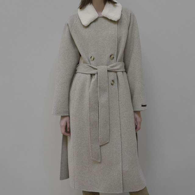 (CT-1403) Fur Collar Handmade Double Long Coat S