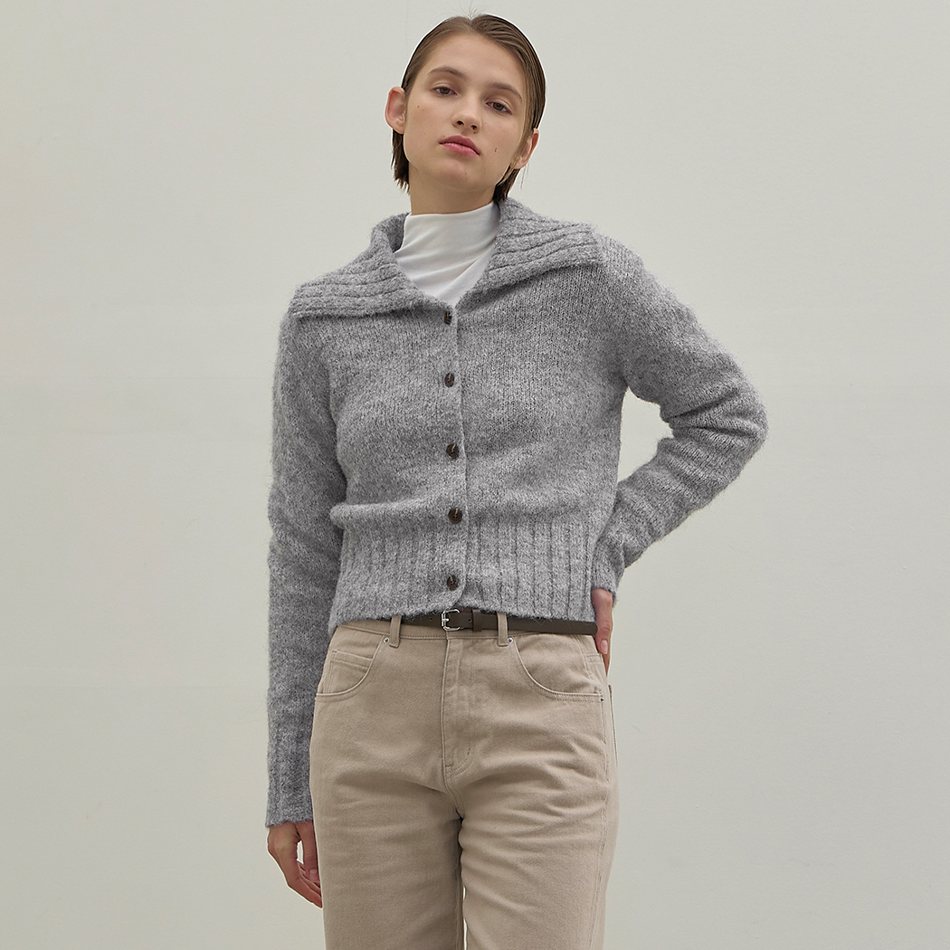 (CD-2000) Mohair collar knit cardigan