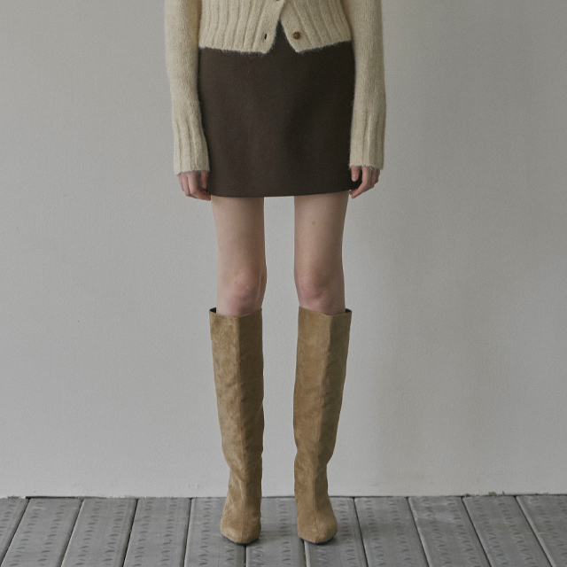 (SK-4710)Wool Bear Set-up Lip Pocket Mini Skirt