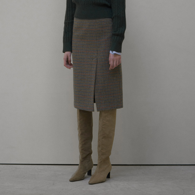 (SK-4713) Wool Multi Check Midi Skirt