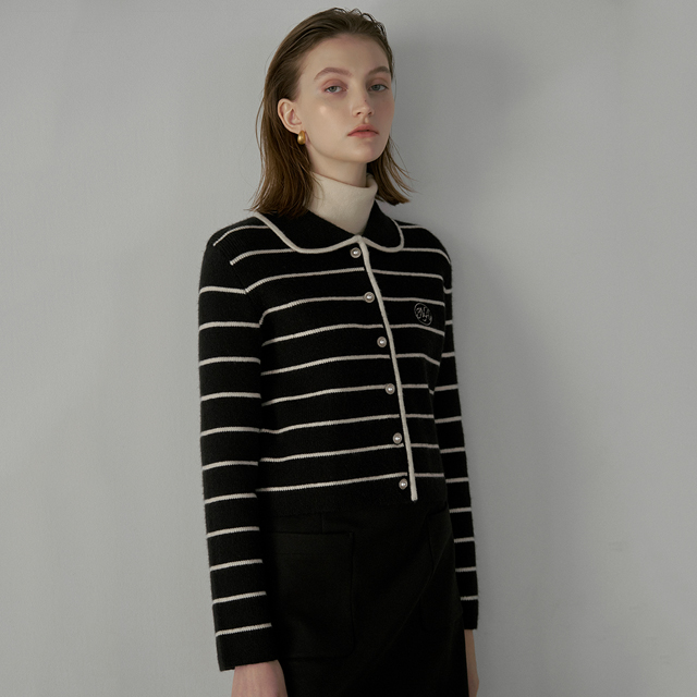 (CD-1996)May Color Stripe Embroidery Knit Cardigan