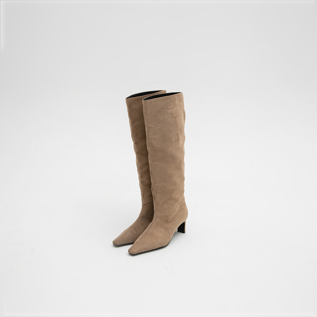 (SH-3368) Suede Kitten Heel Loose Long Boots