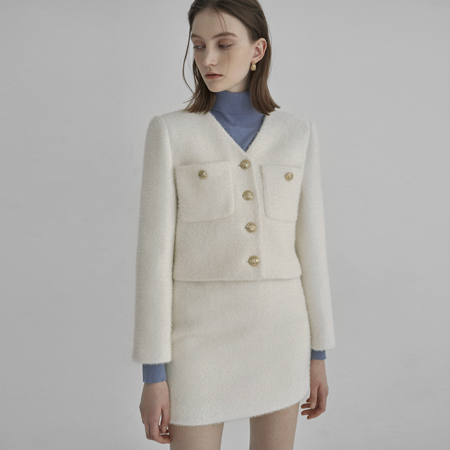 (JK-2771) Dier Hairy Set-up Crop Jacket