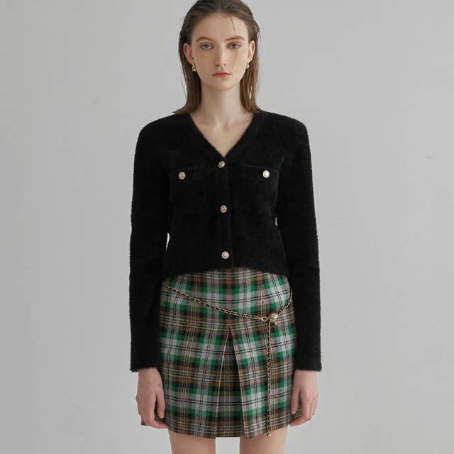 (SK-4737) Wool Check Pleated Mini Skirt