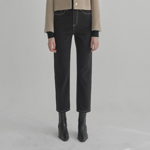 (PT-5367) Stitch Point Loose Fleece Denim Pants