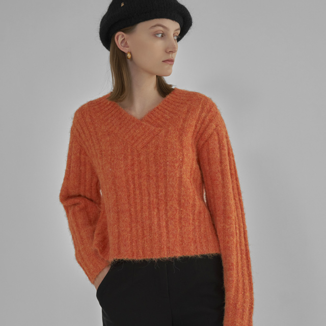 (T-6575) Wool Vintage Hairy Loose Fit V-Neck Knit Korea