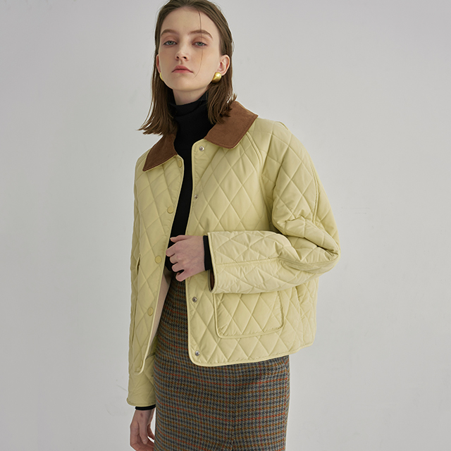 (JK-2785) Corduroy color block quilted padding jacket