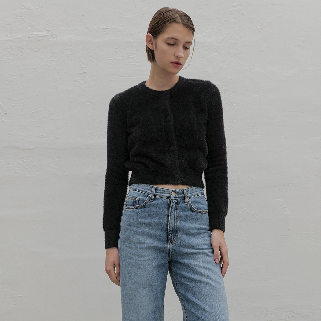 (Z-CD-1999) Soft Fake Angora Crop Cardigan